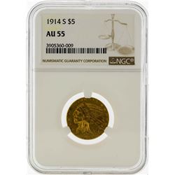 1914-S $5 Indian Head Half Eagle Gold Coin NGC AU55