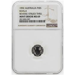 1992 Australia $5 Platinum Australia Koala Coin Reverse Struck NGC Mint Error MS