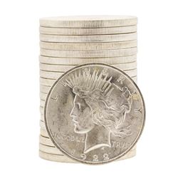 Roll of (20) 1922 $1 Brilliant Uncirculated Peace Silver Dollar Coins