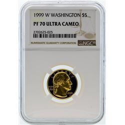 1999-W $5 George Washington Commemorative Gold Coin NGC PF70 Ultra Cameo