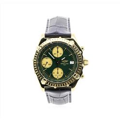 18KT Yellow Gold Breitling Chronomat Watch with Leather Bracelet
