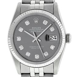 Mens Rolex 36mm Stainless Steel Dark Rhodium Diamond Datejust Wristwatch