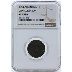 1854 Argentina Un Centavo Confederation Coin NGC XF45BN