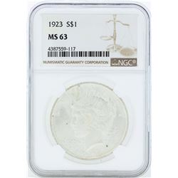 1923 $1 Peace Silver Dollar Coin NGC MS63
