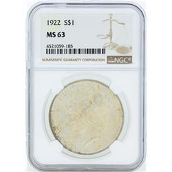 1922 $1 Peace Silver Dollar Coin NGC MS63