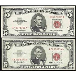 Lot of (2) 1963 $5 Legal Tender Notes