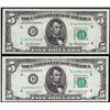 Image 1 : Lot of (2) 1950 $5 Federal Reserve Notes Choice Uncirculated