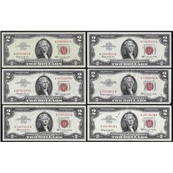 Lot of (6) 1963 $2 Legal Tender Notes