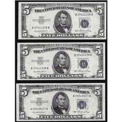 Lot of (3) 1953 $5 Silver Certificate Notes Choice Uncirculated
