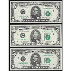 Lot of (3) 1977 & 1981 $5 Federal Reserve Notes Choice Uncirculated