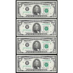 Lot of (4) Consecutive 1985 $5 Federal Reserve Notes Choice Uncirculated