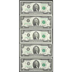 Lot of (5) 1976 $2 Federal Reserve Notes