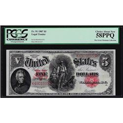 1907 $5 Woodchopper Legal Tender Note PCGS Choice About New 58PPQ