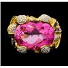 Image 1 : 18KT Yellow Gold 18.15ct Pink Topaz and Diamond Ring