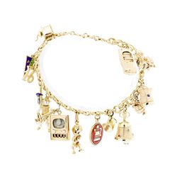 14KT Yellow Gold Charm Bracelet with 14 Attached Charms