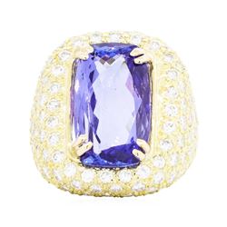 18KT Yellow Gold 9.83ct Tanzanite and Diamond Ring