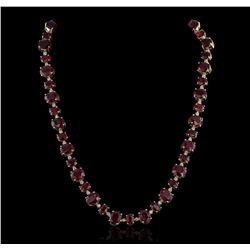 14KT Yellow Gold 44.89ctw Ruby and Diamond Necklace