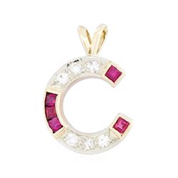 10KT Yellow Gold 0.30ct Diamond and Ruby "C" Pendant