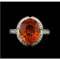 18KT White Gold 9.40ct Mandarin Spessartite and Diamond Ring