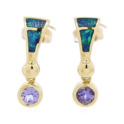 14KT Yellow Gold 0.60ctw Tanzanite and Opal Earrings