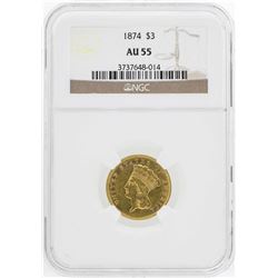 1874 $3 Indian Princess Head Gold Coin NGC AU55