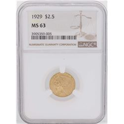 1929 $2 1/2 Indian Head Quarter Eagle Gold Coin NGC MS63