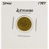 Image 1 : 1757 Ferdinand VI Spanish 1/2 Escudos Gold Coin
