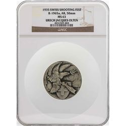 Large 1935 Swiss Shooting Fest Urech Hacques Olten 50mm Medal NGC MS63