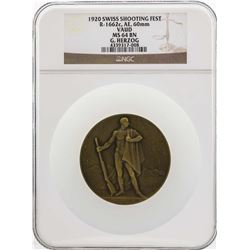 Large 1920 Swiss Shooting Fest Vaud 60mm Medal NGC MS64BN