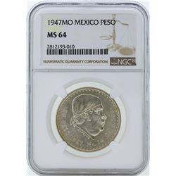 1947MO Mexico Peso Silver Coin NGC MS64