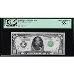 1928 $1,000 Federal Reserve Note Fr. 2210a-D PCGS Choice About New 55