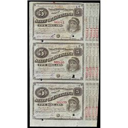 Uncut Sheet of (3) 1874 State of Louisiana Baby Bond Obsolete Notes