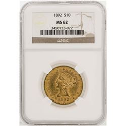1892 $10 Liberty Head Gold Eagle Coin NGC MS62