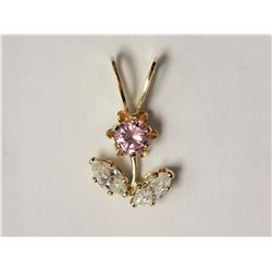 14KT Yellow Gold Cubic Zirconia Flower Shaped Pendant Retail $80