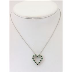 Sterling Silver Necklace with Simulated Emerald Heart Shaped Pendant Retail $80