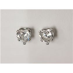 14KT White Gold Cubic Zirconia Heart Shaped Earrings with 10KT Gold Backings Retail $120