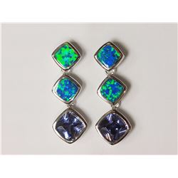 Sterling Silver Tanzanite Created Opal Earrings Retail $200