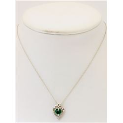 Sterling Silver Necklace with Simulated Emerald Heart Shaped Pendant Retail $100