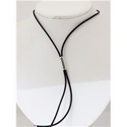 Persona Black Leather Lariat Necklace with Sterling Silver Slide Retail $60