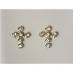 14KT Yellow Gold Cubic Zirconia Cross Shaped Earrings Retail $200