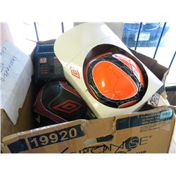 BOX OF SOCCER BALLS/DISPENSERS/CHARGER