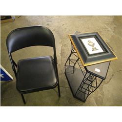 FRAMED URN/CORNER STAND/FOLDING CHAIR