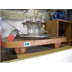 WOODEN TRAY/SHOTGLASSES/ETC