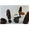 Image 2 : STONE BUST WOOD WARRIORS LEATHER BOTTLE AND WOOD ELEPHANT