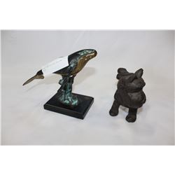 CAST IRON DOG DOOR STOP AND WHALE