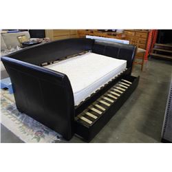 LEATHER DAYBED WITH TRUNDLE AND ONE MATTRESS