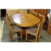 Image 1 : MISSION OAK STYLE PUB HEIGHT PEDESTLE BASE TABLE WITH SIX PUB HEIGHT STOOLS