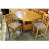 Image 2 : MISSION OAK STYLE PUB HEIGHT PEDESTLE BASE TABLE WITH SIX PUB HEIGHT STOOLS
