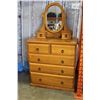 Image 1 : SOLID PINE 5 DRAWER CHEST OF DRAWERS WITH GALLERY MIRROR