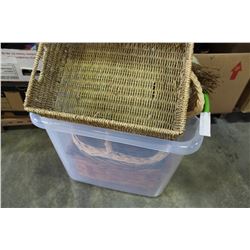 TOTE AND BOX OF WICKER BASKETS